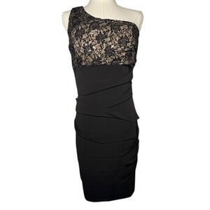 CITY TRIANGLES Black Lace One Shoulder Dress Ruched Bodycon Women's Large